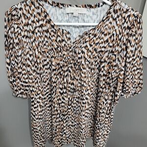 LOFT Women's Abstract Blouse - Black and Cream